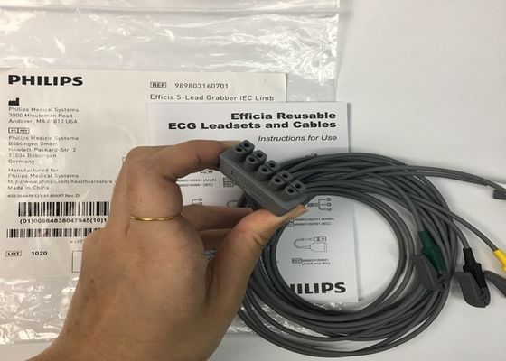 PHLIP Efficia পুনরায় ব্যবহারযোগ্য 5 লিড ইসিজি ক্যাবল IEC Limb প্রাপ্তবয়স্কদের জন্য