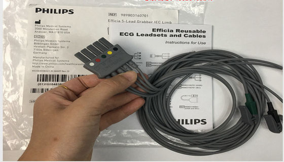 PHLIP Efficia পুনরায় ব্যবহারযোগ্য 5 লিড ইসিজি ক্যাবল IEC Limb প্রাপ্তবয়স্কদের জন্য