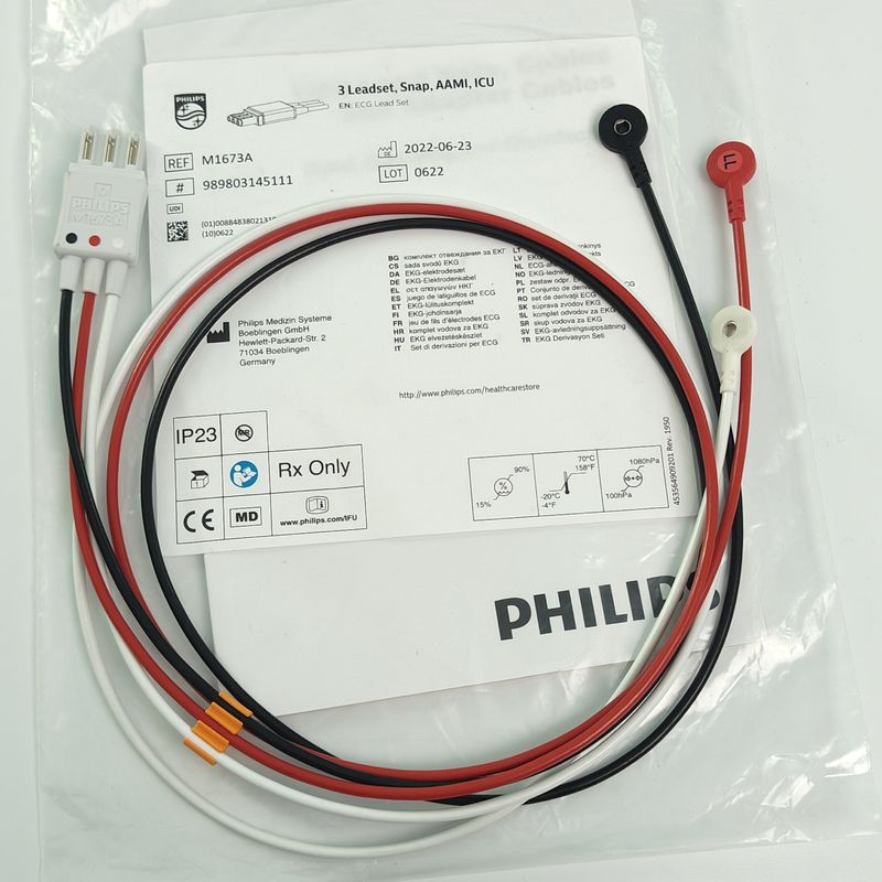 REF M1673A PHILIP রোগীর মনিটর CBL 3 লিডসেট স্ন্যাপ AAMI আইসিইউ PN 989803145111